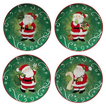 Certified International Holiday Magic Santa 4 pc Dessert Plate Set