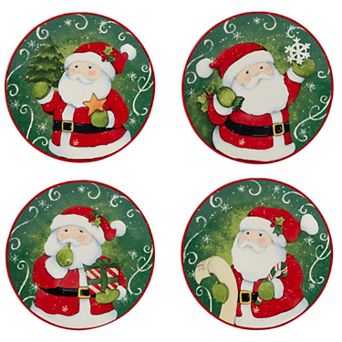 Certified International Holiday Magic Santa 4 pc Canape Plate Set
