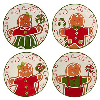 Certified International Holiday Magic Gingerbread 4 pc Canape Plate Set