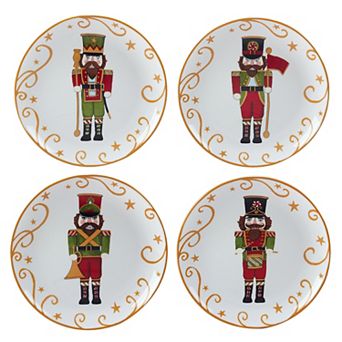Certified International Holiday Magic Nutcracker 4 pc Dessert Plate Set