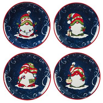 Certified International Holiday Magic Gnomes 4 pc Dessert Plate Set