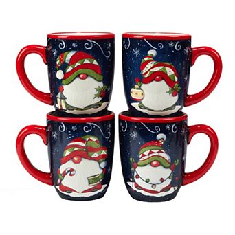 Certified International Holiday Magic Gnomes 4 pc Mug Set