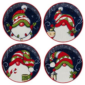 Certified International Hoiday Magic Gnomes 4 pc Canape Plate Set