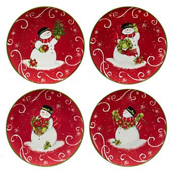 Certified International Holiday Magic Snowman 4 pc Dessert Plate Set