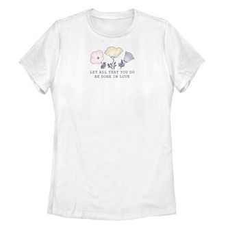 Juniors' Bible Verse Love Floral Tee