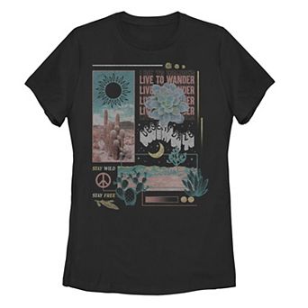 Juniors' "Live to Wander" Desert Collage Graphic Tee