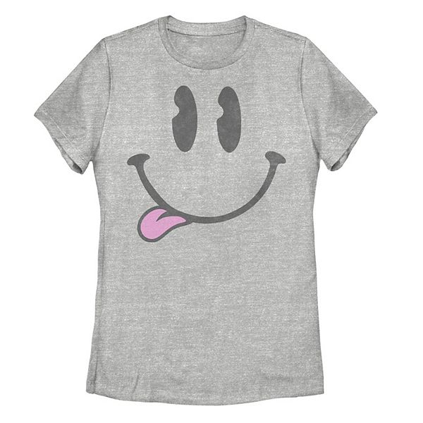 Juniors' 90's Style Distressed Smiley Face Tee