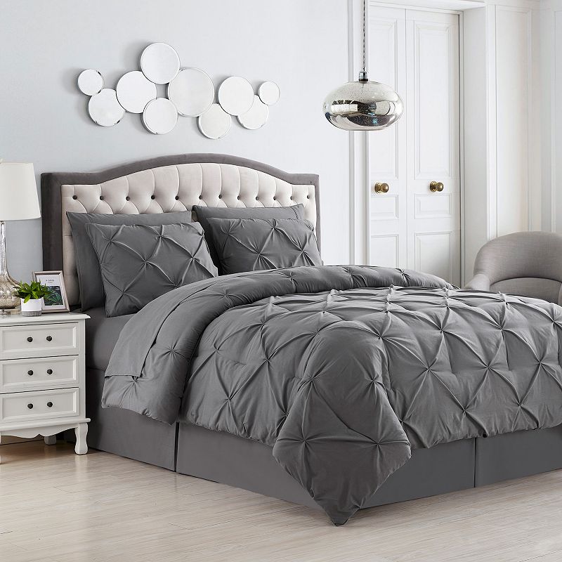 Sweet Home Collection Pintuck Comforter Set with Sheets, Grey, Queen