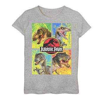 Girls 7-16 Jurassic Park Four Different Dinosaur Faces Graphic Tee