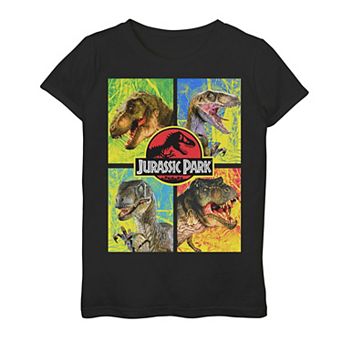 Girls 7-16 Jurassic Park Four Different Dinosaur Faces Graphic Tee