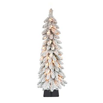 PULEO INTERNATIONAL Pre-Lit 3' Flocked Pencil Alpine Artificial Christmas Tree with 35 Lights