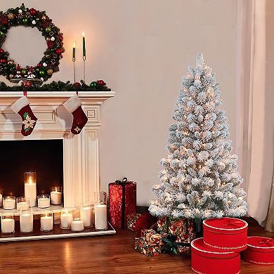 PULEO INTERNATIONAL Pre-Lit 4.5-ft. Flocked Virginia Pine Artificial Christmas Tree