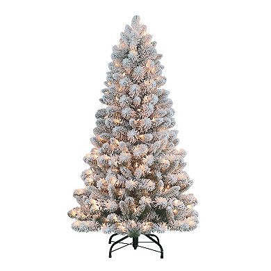 PULEO INTERNATIONAL Pre-Lit 4.5-ft. Flocked Virginia Pine Artificial Christmas Tree