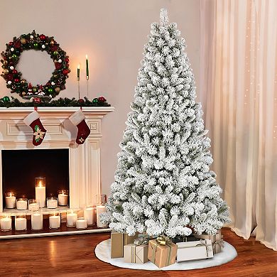 PULEO INTERNATIONAL 7.5' Flocked Virginia Pine Artificial Christmas Tree with Stand