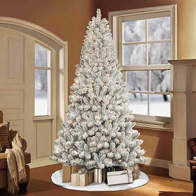 Puleo International Pre-Lit 7.5' Flocked Virginia Pine Artificial ...