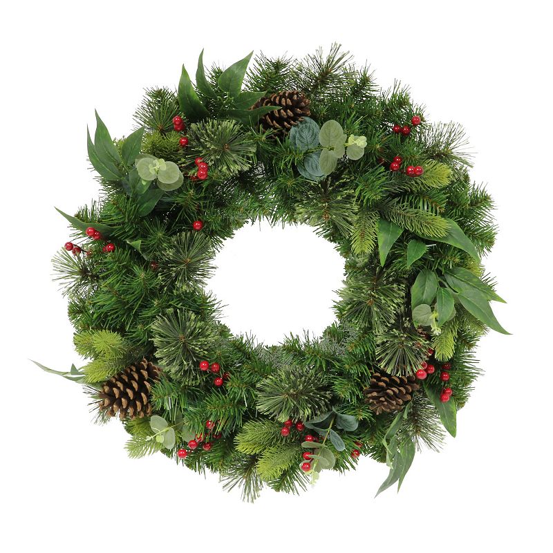 Puleo International 24 Decorated Christmas Wreath with 120 Tips, Green