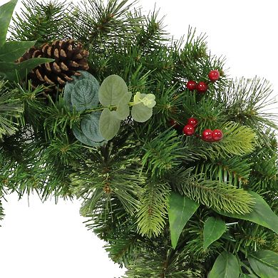 PULEO INTERNATIONAL 24" Decorated Christmas Wreath with 120 Tips