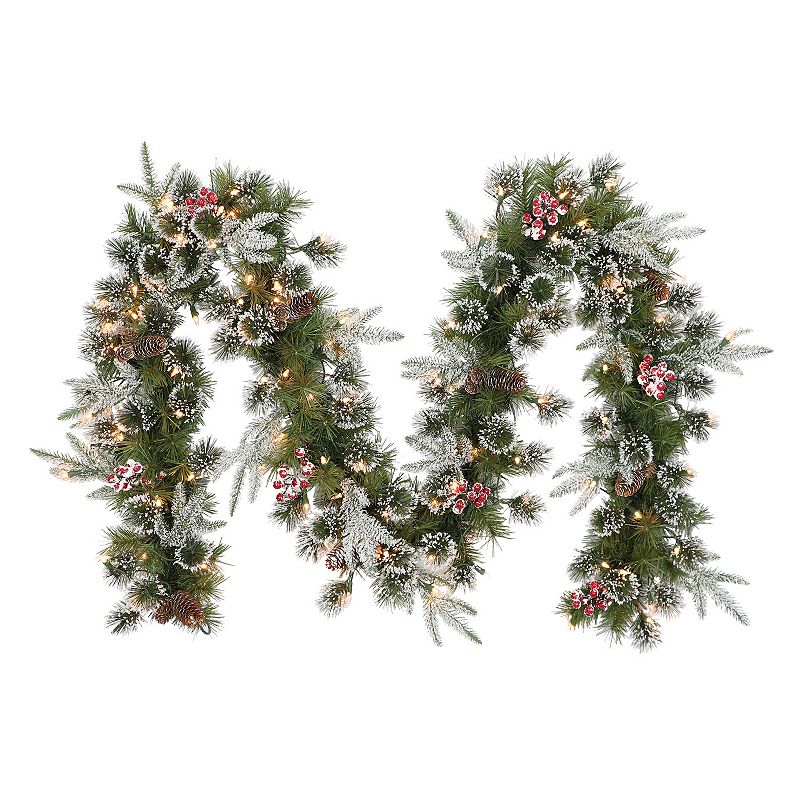 Puleo International Pre-Lit 9 x 10 Decorated Christmas Garland with 100