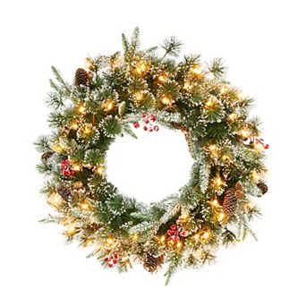 PULEO INTERNATIONAL Pre-Lit 24" Decorated Christmas Wreath with 50 Lights