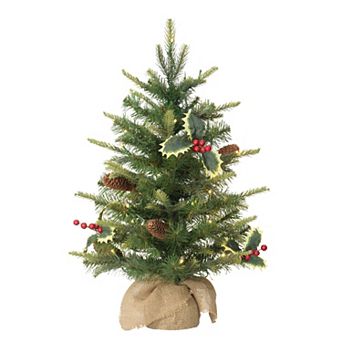 PULEO INTERNATIONAL Pre-Lit 2' Table Top Artificial Christmas Tree with Pine Cones in Tan Sac