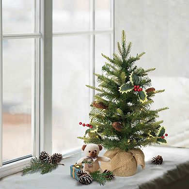 PULEO INTERNATIONAL Pre-Lit 2' Table Top Artificial Christmas Tree with Pine Cones in Tan Sac