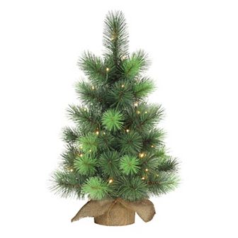 PULEO INTERNATIONAL Pre-Lit 2' Table Top Artificial Christmas Tree with 35 Lights in Burlap Base