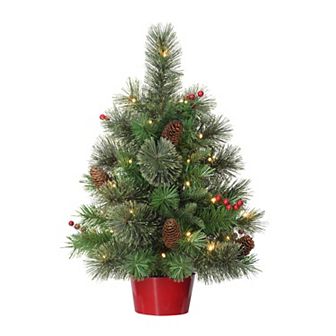PULEO INTERNATIONAL Pre-Lit 2' Table Top Artificial Christmas Tree with 35 Lights in Red Base