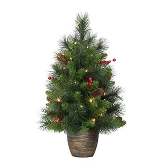 PULEO INTERNATIONAL Pre-Lit 2' Table Top Artificial Christmas Tree with 35 Lights in Gold Base