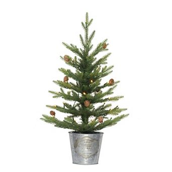PULEO INTERNATIONAL Pre-Lit 2' Table Top Artificial Christmas Tree with 35 Lights in Metal Pot