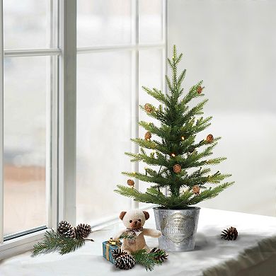 Puleo International Pre-Lit 2' Table Top Artificial Christmas Tree with 35 Lights in Metal Pot