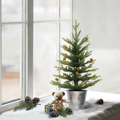 PULEO INTERNATIONAL Pre-Lit 2' Table Top Artificial Christmas Tree with 35 Lights in Metal Pot