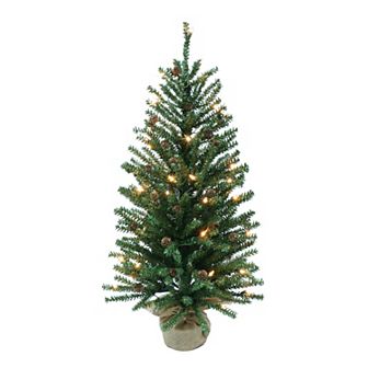 PULEO INTERNATIONAL Pre-Lit 3' Fir Artificial Christmas Tree with Pines Cones and 50 Lights