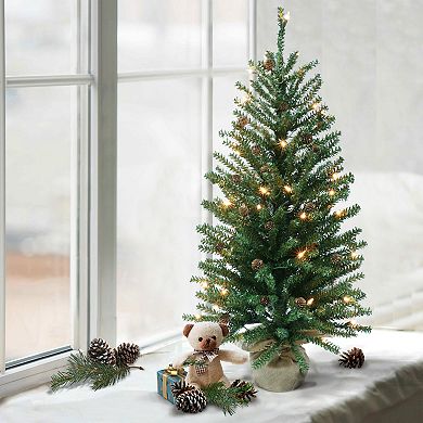 Puleo International Pre-Lit 4' Fir Artificial Christmas Tree with Pines Cones and 100 Lights