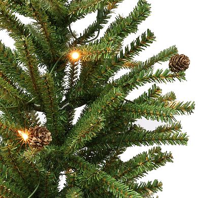 PULEO INTERNATIONAL Pre-Lit 5' Fir Artificial Christmas Tree with Pines Cones and 200 Lights