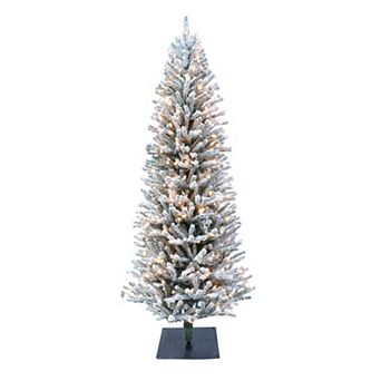 PULEO INTERNATIONAL Pre-Lit 5' Flocked Fir Artificial Christmas Tree with Pines Cones and 200 Lights