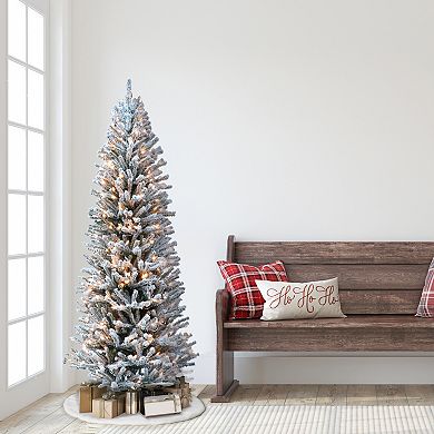 PULEO INTERNATIONAL Pre-Lit 6' Flocked Fir Artificial Christmas Tree with Pines Cones and 300 Lights