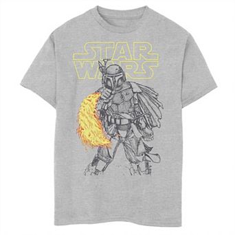 Boys 6-20 Star Wars Boba Fett Flamethrower Line Art Portrait Graphic Tee