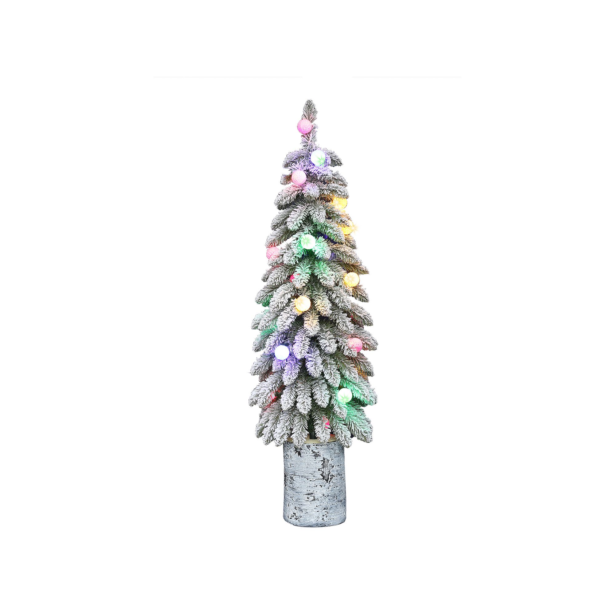 PULEO INTERNATIONAL Pre-Lit 4 Potted Flocked Alpine Artificial Christmas T