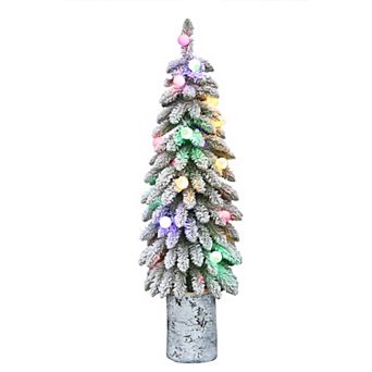 PULEO INTERNATIONAL Pre-Lit 4' Potted Flocked Alpine Artificial Christmas Tree with 20 Lights
