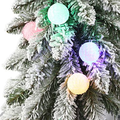PULEO INTERNATIONAL Pre-Lit 4' Potted Flocked Alpine Artificial Christmas Tree with 20 Lights