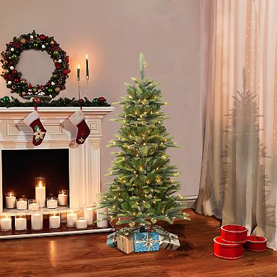 PULEO INTERNATIONAL Pre-Lit 4.5' Slim Aspen Fir Artificial Christmas Tree with 200 Lights