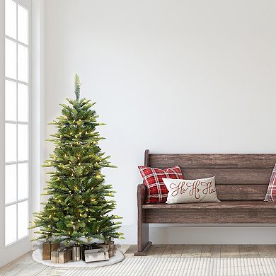 PULEO INTERNATIONAL Pre-Lit 4.5' Slim Aspen Fir Artificial Christmas Tree with 200 Lights