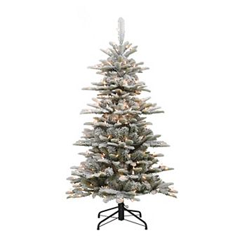 PULEO INTERNATIONAL Pre-Lit 4.5' Slim Flocked Aspen Fir Artificial Christmas Tree with 200 Lights