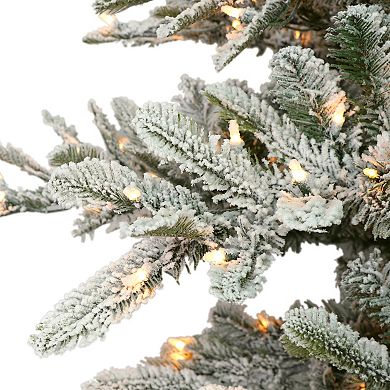 PULEO INTERNATIONAL Pre-Lit 4.5' Slim Flocked Aspen Fir Artificial Christmas Tree with 200 Lights