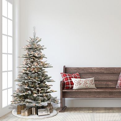 Puleo International Pre-Lit 4.5' Slim Flocked Aspen Fir Artificial Christmas Tree with 200 Lights