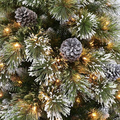 PULEO INTERNATIONAL Pre-Lit 7.5' Frosted Boulder Pine Artificial Christmas Tree with 450 Lights