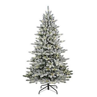 Puleo International Pre-Lit 7.5' Flocked Bennington Fir Artificial Christmas Tree with 400 Multi-Function RGB LED Lights with remote