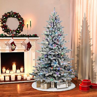 Puleo International Pre-Lit 7.5' Flocked Bennington Fir Artificial Christmas Tree with 400 Multi-Function RGB LED Lights with remote