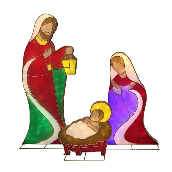 Holiday Time Lightup LED Staind glass a look Nativity set