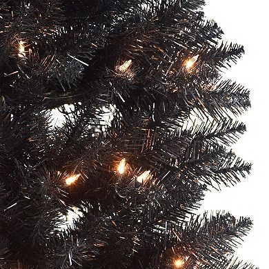 Puleo International Pre-Lit 6.5' Black Pencil Fraser Fir Artificial Christmas Tree with 250 Lights